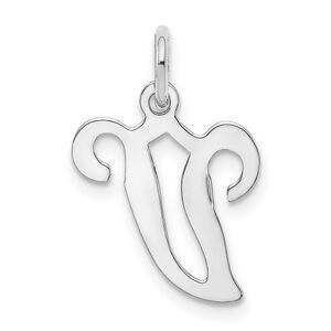 14k White Gold, Sophia Collection, Small Script Initial V Pendant